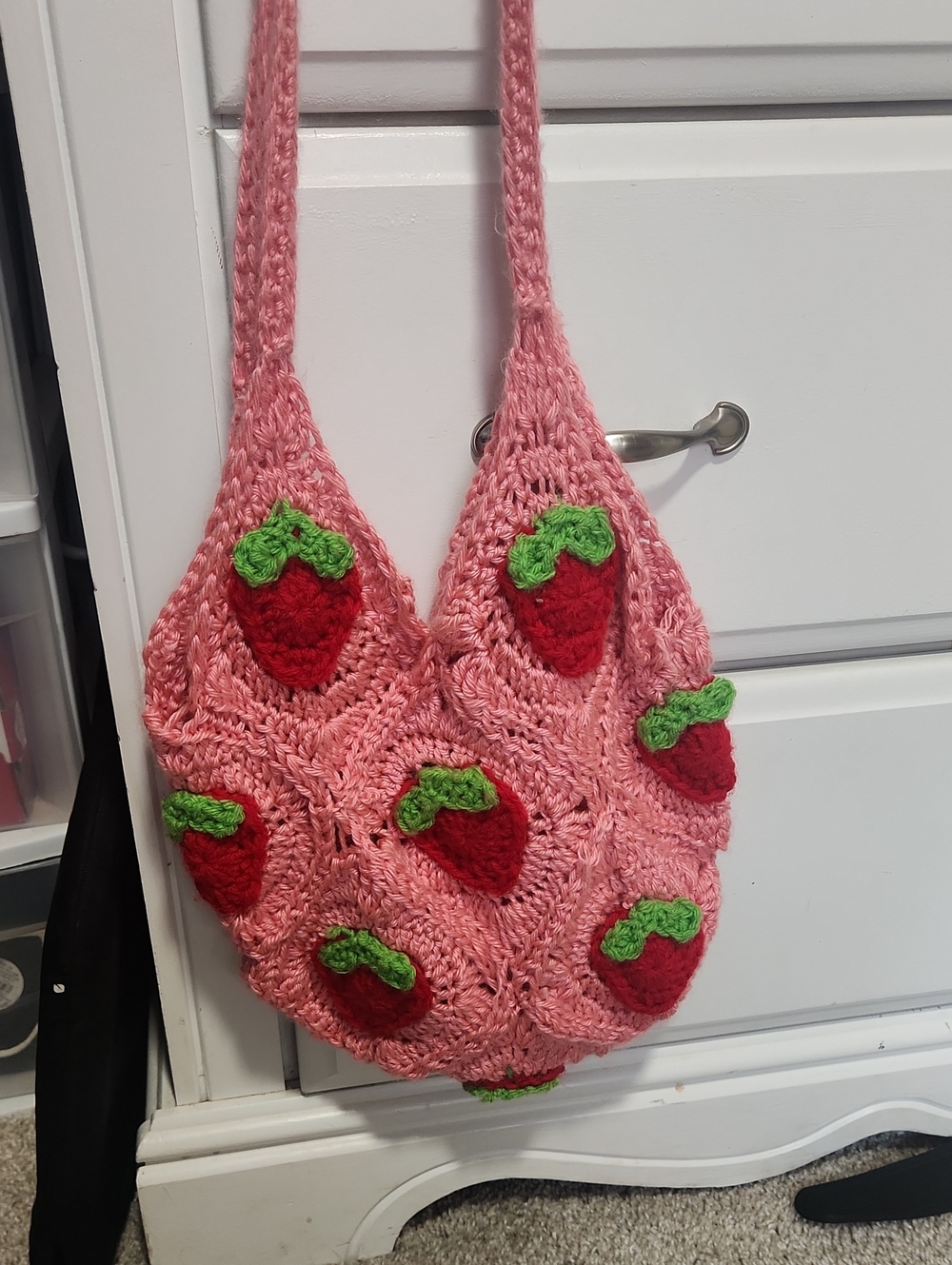 Pink Crochet Strawberry Shoulder Bag - Cute Casual Tote
